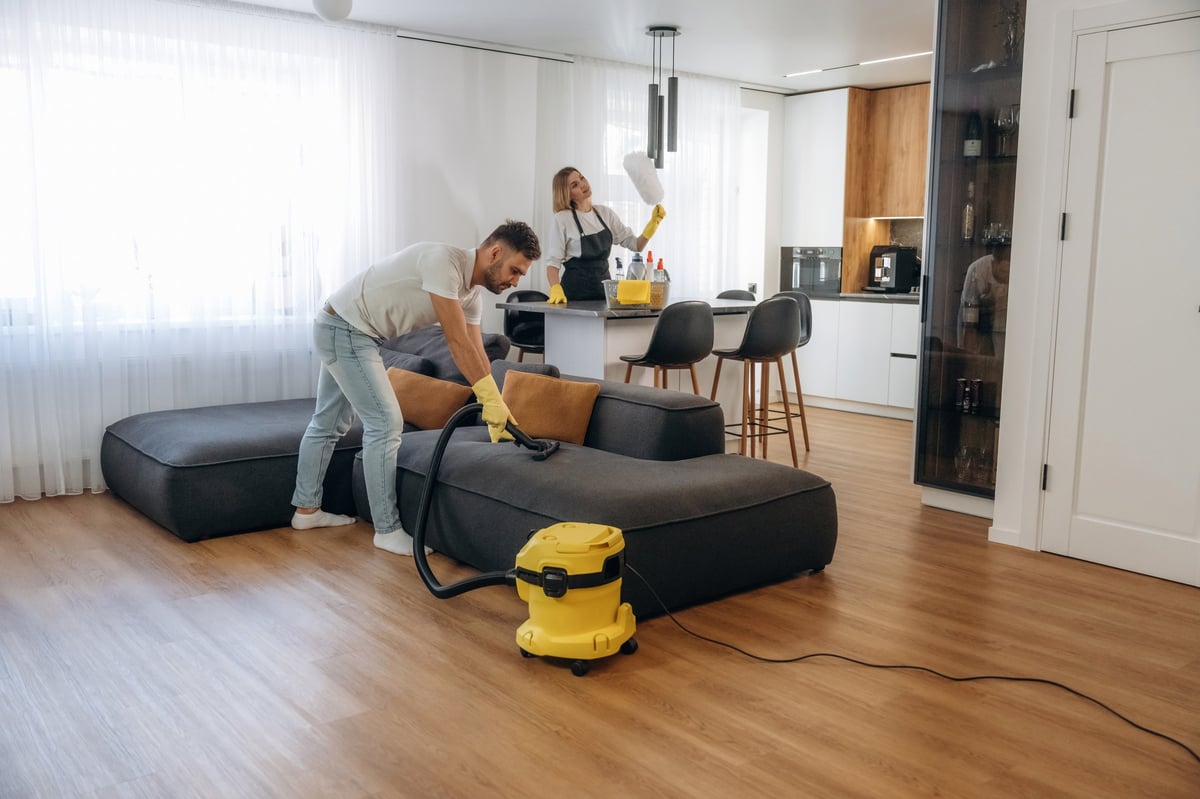 Professional cleaning in modern living room
